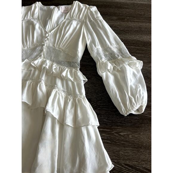EUC Cinq à Sept Sanya Dress Ivory 100% Silk Tiered Mini Dress Size 6 Ruffle Lace - Picture 5 of 16